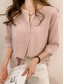 cheap Stripe&amp;Geometric Tops-Women&#039;s Shirt Striped Stylish Casual 3/4 Length Sleeve Crew Neck Regular Tops Daily Buttons Print White Pink Navy Blue Light Blue Summer