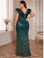 tanie Półformalny / Koktajl-Syrena  Suknie Plus Size Elegancka Suknia Krzywe Formalna Ślubna Długa Bez Rękawów Dekolt V z Cekinami