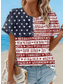 abordables Top jour de l’indépendance-T-shirt patriotique pour femme graphique drapeau vintage élégant classique à manches courtes col rond haut régulier impression quotidienne week-end blanc rouge bleu poussiéreux bleu clair