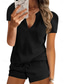 cheap Women’s Short Sets-Women&#039;s 2 Pieces Fashion Streetwear Daily Shorts Sets Short Sleeve V Neck Solid Color Drawstring Casual Daily Black White Gray Summer Regular Fit