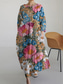 preiswerte Blumenkleid-Damen Maxikleid Sommerkleid A Linie Kleid Urlaub Lässig Strand Täglich Ferien Ausgehen Lässiger Schnitt Blumen Grafik Langarm Rundhalsausschnitt U-Boot-Ausschnitt Blau Grün Aprikose Sommer Frühling