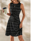 cheap Stripe&amp;Geometric Dress-Women&#039;s Mini Dress A Line Dress Work Dresses Off The Shoulder Dress Vacation Office Regular Fit Plaid Sleeveless Crew Neck Black White Wine Navy Blue Summer