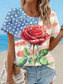 abordables Top jour de l’indépendance-T-shirt patriotique pour femme graphique drapeau vintage élégant classique à manches courtes col rond haut régulier impression quotidienne week-end blanc rouge bleu poussiéreux bleu clair
