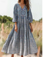billige Boho-kjoler-dame bomull lin maxikjole sommerkjole plissert kjole ferie avslappet bohem utendørs uteliv strand blomster paisley 3/4 lengde linlignende ermer v-hals grå grønn blå off-white