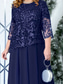 preiswerte Teelänge-A-Linie Plus Size Kleid Mutter der Braut Kurvenkleid Elegantes Rundhals Knöchellanges Spitze 3/4-lange Ärmel mit einfarbig