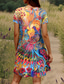 tanie Sukienki kwiatowe-Damskie Sukienka mini Sukienka t-shirtowa Sukienka letnia Letnie sukienki Urlop Codzienny Boho Codzienny Wyjściowe Regularny Kwiaty Graficzny Krótki rękaw W serek Pomarańczowy Lato
