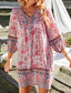 ieftine Rochii Boho-Pentru femei Rochie Mini Rochie florala Rochie Boho Rochie imprimata Clasic Modern În aer liber Vacanță Concediu Fit regulat Floare Manșon Lung În V Galben Roz Îmbujorat Bleumarin Albastru piscină