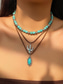 voordelige Dames ketting-Set gelaagde turquoise kralenkettingen voor dames in westernstijl – boho statement sieraden met cactus- en traanvormige bedels, ideaal voor festivals, countryconcerten en vrijetijdskleding