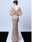 billige champagne-A-linje Quinceanera kjoler elegant kjole formell bryllup gulvlengde kort erm V-hals paljettert med dusker