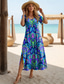 tanie Sukienki boho-Damskie Sukienka midi Sukienka letnia Sukienka A line Urlop Codzienny Boho Motylkowy Plaża Regularny Graficzny Plemienny Krótki rękaw Wycięcie pod szyją Jasnoniebieski Czarne złoto Czarny Jasnozielony