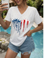 cheap Independence Day Top-Women&#039;s Patriotic  T Shirt Heart Graphic Star Vintage Stylish Classic Short Sleeve V Neck Regular Tops Daily Weekend Print Black White Pink Red Blue Summer Spring