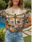 cheap Animals tee-Women&#039;s T Shirt Floral Graphic Dragonfly Vintage Stylish Classic Short Sleeve Crew Neck Round Neck Regular Tops Daily Print Yellow Red Blue Purple Green Summer Spring
