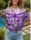 cheap Animals tee-Women&#039;s T Shirt Floral Graphic Dragonfly Vintage Stylish Classic Short Sleeve Crew Neck Round Neck Regular Tops Daily Print Yellow Red Blue Purple Green Summer Spring