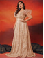 cheap CHAMPAGNE-A-Line Plus Size Dresses Elegant Curve Dress Formal Wedding Floor Length Sleeveless V Neck Lace with Sequin