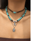 voordelige Dames ketting-Set gelaagde turquoise kralenkettingen voor dames in westernstijl – boho statement sieraden met cactus- en traanvormige bedels, ideaal voor festivals, countryconcerten en vrijetijdskleding