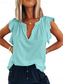 cheap Plain tee-Women&#039;s T Shirt Plain Fashion Modern Casual Short Sleeve V Neck Regular Tops Daily Weekend Ruffle White Pink Green Light Blue Summer