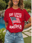 ieftine Ziua Independenței Top-Tricou Patriotic pentru Femei Grafic Drapel Litere Vintage Elegant Clasic Mâneci Scurte Gât Rotund Croială Normală Îmbrăcăminte de Zi Weekend Print Negru Alb Roz Roșu Albastru