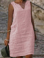 cheap Design Cotton &amp; Linen Dresses-Women&#039;s Midi Dress Cotton Linen Dresses Casual Dress Cotton Linen Dress Shift Dress Basic Casual Vacation Daily Going out Regular Fit Pure Color Sleeveless Split Neck Yellow Pink Blue Green Summer