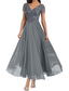 cheap Floor Length-A-Line Mother of the Bride Dress Elegant V Neck Floor Length Polyester Short Sleeve with Solid Color 2025