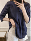 cheap Stripe&amp;Geometric Tops-Women&#039;s Shirt Striped Stylish Casual 3/4 Length Sleeve Crew Neck Regular Tops Daily Buttons Print White Pink Navy Blue Light Blue Summer