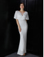 billige champagne-A-linje Quinceanera kjoler elegant kjole formell bryllup gulvlengde kort erm V-hals paljettert med dusker