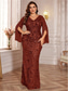cheap GREEN-Mermaid / Trumpet Plus Size Dresses Elegant Curve Dress Formal Wedding Floor Length Long Sleeve V Neck Sequined with Sequin 2025