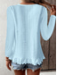 cheap Plain Tops-Women&#039;s Blouse Solid Color Stylish Casual Long Sleeve Crew Neck Regular Tops Daily Ruffle Eyelet White Yellow Blue Green Summer Spring