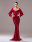 abordables ROJO-Vestido de Noche Sirena  Trompeta Con Corbata Negra Vestido Elegante Invitada de Boda Largo hasta el Suelo Manga Larga Cuello Redondo Con Lentejuelas y Pliegues