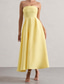 cheap White Graduation Dresses-Women&#039;s Midi Dress White Dress Graduation Dress Prom Dress Party Dress Fashion Wedding Party Evening Party Regular Fit Plain Sleeveless Strapless Black White Yellow Pink Summer