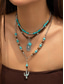 voordelige Dames ketting-Set gelaagde turquoise kralenkettingen voor dames in westernstijl – boho statement sieraden met cactus- en traanvormige bedels, ideaal voor festivals, countryconcerten en vrijetijdskleding