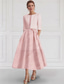 cheap Cocktail Dresses-Pink Jacquard Dress 2 Pieces A-Line Cocktail Dresses Elegant Dress Formal Semi Formal Dress Wedding Tea Length Sleeveless Square Neck Stretch Crepe with Jacket 2025
