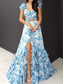 ieftine Rochii florale elegante-Pentru femei Rochie Lunga Rochie Maxi Rochie leagăn Rochie de vară Rochie imprimata Elegant Modă Matur Beretă Concediu Dată Rochie de primăvară Fit regulat Floral Manșon scurt Guler Pe Gât Albastru