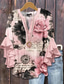 abordables Tops Florales-Blusa para mujeres con mangas de volantes en capas estampado floral gráfico bohemia vintage estilo diario de longitud 3/4 escote en V tops regulares prendas para uso diario vacaciones estampado en