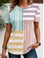 cheap Stripe&amp;Geometric tee-Women&#039;s T Shirt Graphic Striped Vintage Stylish Classic Short Sleeve Crew Neck Regular Tops Daily Weekend Print Yellow Blue Purple Green Summer
