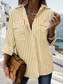 cheap Stripe&amp;Geometric Tops-Women&#039;s Shirt Long Sleeve Button Down Blouse BGeometric Striped Vintage Tropical Stylish Shirt Collar Regular Tops Work Daily Holiday Buttons Pocket Print Blue Summer Spring
