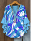 cheap Women&#039;s Floral Tops-Women&#039;s Blouse Layered Ruffle Sleeve Tops Graphic Leaf Abstract Bohemia Vintage Daily 3/4 Length Sleeve V Neck Regular Tops Daily Holiday Vacation Wear Print Yellow Red Blue Purple Green Summer