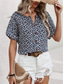 billige Blomstrete topper-Dame Bluse Blomstret Stilfull Fritid Kortermet Crew-hals Vanlige topper Daglig Knapper Trykt mønster Rosa Navyblå Oransje Sommer