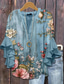 abordables Tops Florales-Blusa para mujeres con mangas de volantes en capas estampado floral gráfico bohemia vintage estilo diario de longitud 3/4 escote en V tops regulares prendas para uso diario vacaciones estampado en
