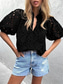 cheap Plain Tank Top-Women&#039;s Blouse Solid Color Stylish Casual Half Sleeve V Neck Regular Tops Daily Lace Patchwork Black White Pink Green Summer Spring