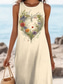 preiswerte Kunst &amp; Design Kleider-Damen Maxikleid Sommerkleid Shiftkleid Schulterfreies Kleid Lässig Ausgehen Strand Normale Passform Herz Blumen Grafik Ärmellos V Ausschnitt cremefarben Sommer Frühling