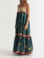 cheap Boho Dress-Women&#039;s Long Dress Maxi Dress Casual Dress Slip Dress Boho Dress Fashion Outdoor Party Holiday Regular Fit Painting Sleeveless Spaghetti Strap Dark Green Summer