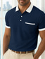 preiswerte Herren Klassisches Polo-Herren Golfshirt Piqué-Poloshirt Lässig Arbeit Revers Gerippter Polokragen Kurzarm Basic Modern Farbblock Patchwork Tasche Frühling &amp; Sommer Normale Passform Leicht Blau Golfshirt