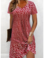 abordables Robes fleuries-Femmes Mini Robe Robe T-Shirt Robe d&#039;Été Robe d&#039;été Vacances Occasionnel Boho Quotidien Sortir Coupe régulière Fleuri Graphique Manche Courte Col en V Rouge Été