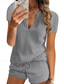 cheap Women’s Short Sets-Women&#039;s 2 Pieces Fashion Streetwear Daily Shorts Sets Short Sleeve V Neck Solid Color Drawstring Casual Daily Black White Gray Summer Regular Fit