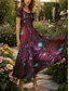 cheap Art&amp;Design Dress-Women&#039;s Maxi Dress Casual Dress A Line Dress Summer Dress Elegant Vacation Casual Regular Fit Graphic Abstract Short Sleeve Square Neck Red Blue Purple Green Summer Spring