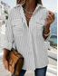 cheap Stripe&amp;Geometric Tops-Women&#039;s Shirt Long Sleeve Button Down Blouse BGeometric Striped Vintage Tropical Stylish Shirt Collar Regular Tops Work Daily Holiday Buttons Pocket Print Blue Summer Spring