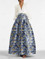 cheap FLORALS-Blue Jacquard Brocade Floral A-Line Evening Gown Dress Formal Wedding Guest Floor Length Long Sleeve V Neck Belt Nylon with Slit Pocket