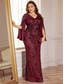 cheap GREEN-Mermaid / Trumpet Plus Size Dresses Elegant Curve Dress Formal Wedding Floor Length Long Sleeve V Neck Sequined with Sequin 2025