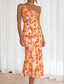 cheap Print Floral Dresses-Women&#039;s Midi Dress Floral Dress Print Dress Fashion Modern Outdoor Vacation Weekend Regular Fit Flower Sleeveless One Shoulder Yellow Blue Purple Orange Summer