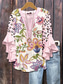cheap Women&#039;s Floral Tops-Women&#039;s Blouse Floral Graphic Leopard Elegant Bohemia Vintage 3/4 Length Sleeve V Neck Regular Tops Daily Holiday Vacation Wear Ruffle Print Blush Pink Light Green Pink Light Blue Summer Spring Fall